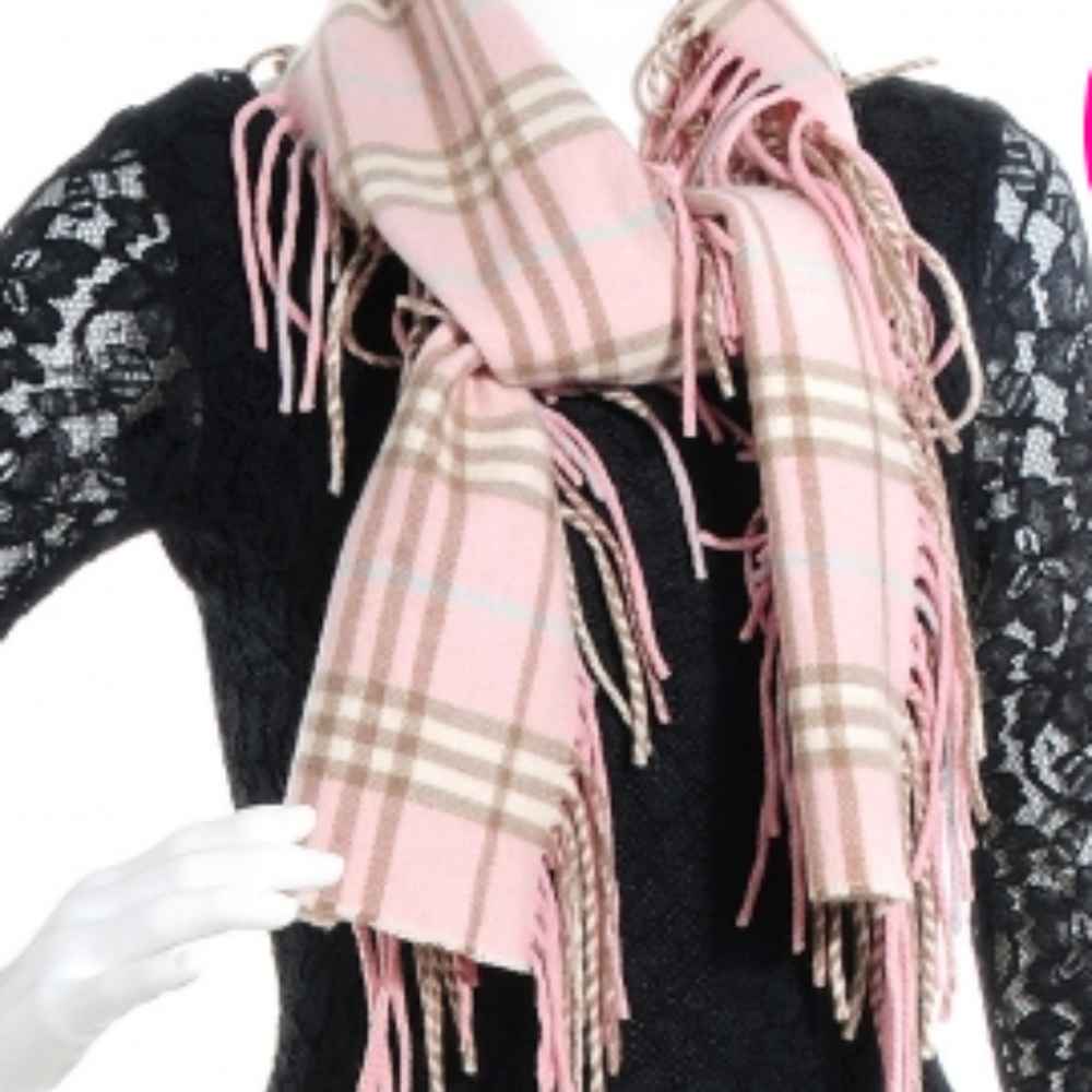 Burberry Check Happy Fringe Pink Scarf